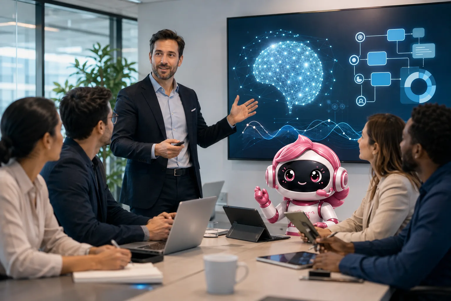 Consultant presenting an AI strategy to a team with Avyra