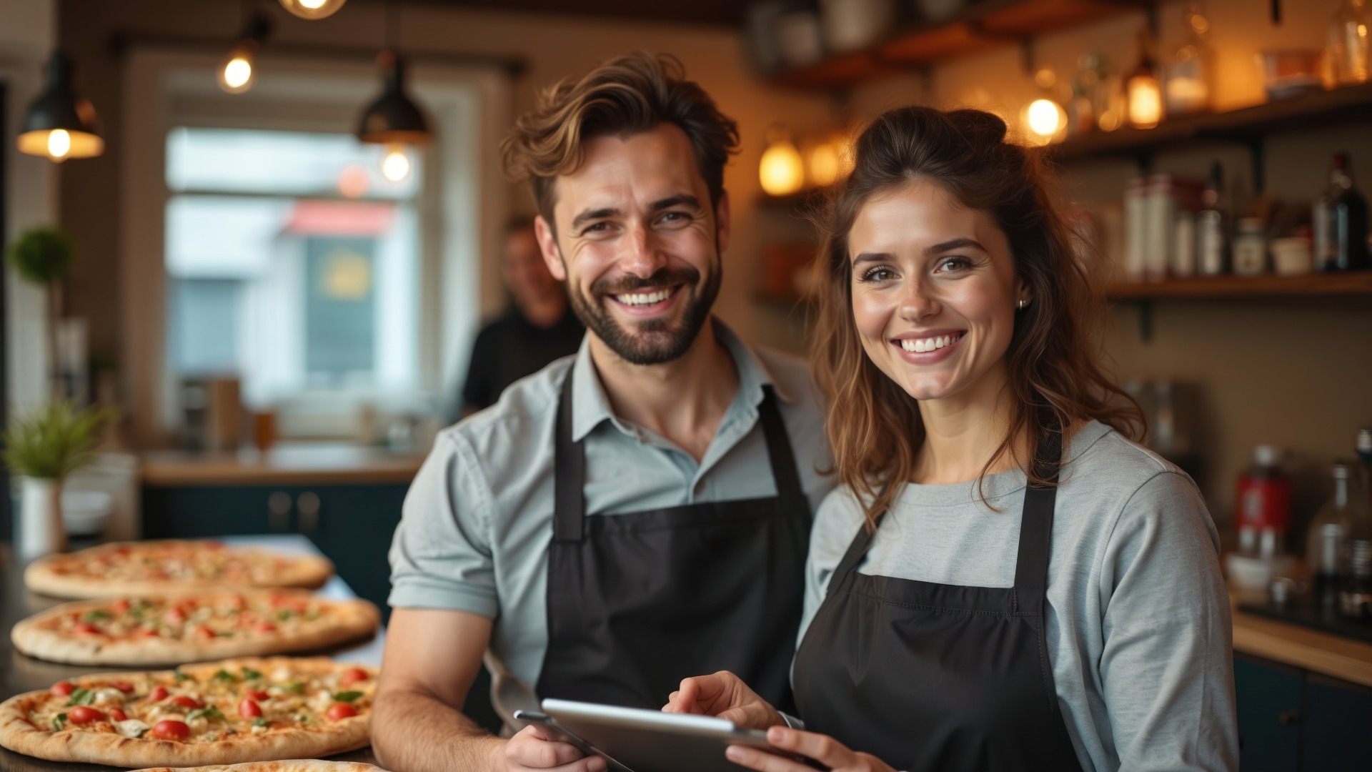 Customers inside a pizza shop